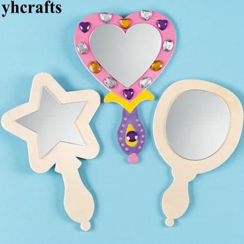 6PCS/LOT.Paint unfinished wood mirror Drawing toys Early learning educational toys Kindergarten arts and crafts 11x15.5cm