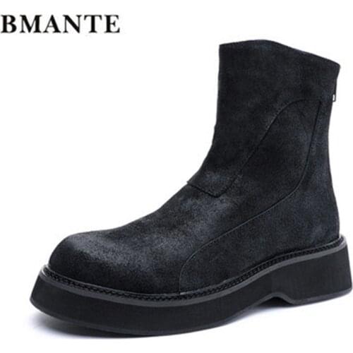 Bmante Men Boots Genuine Leather Burst crack Handmade Trainers Ankle Boots High Top Shoes for Men Goth Brand Sneakers Winter