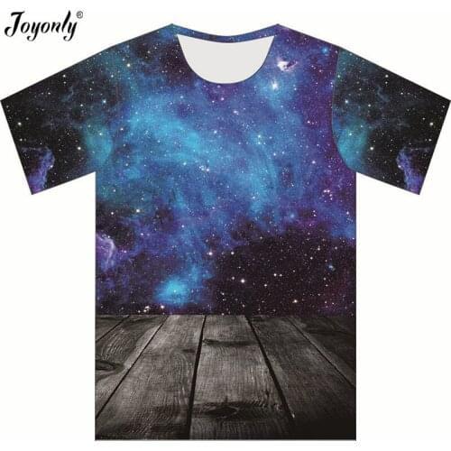Joyonly T-shirt for children 2018 summer short sleeve T-shirts for girl boys blue red color galaxy night space funny tshirt tops