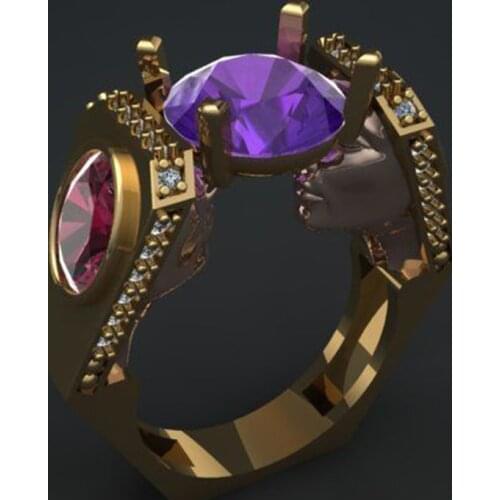 Retro Purple Cut Zircon Rhinestone Rings Tribal Punk Egypt Female Gold Finger Rings Indian Jewelry for Women Wedding Band Gift