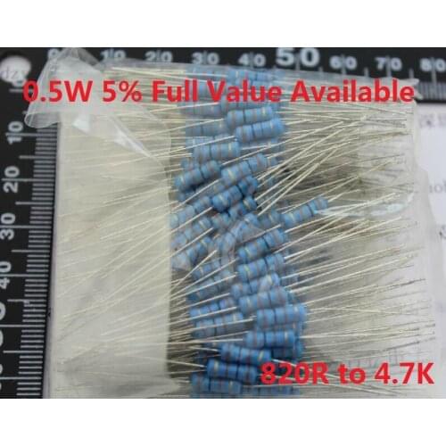 500PCS 1/2W 0.5W Oxide Carbom Metal film Resistor 820R/910R/1K/1.2K/1.5K/1.8K/2K/2.2K/2.4K/2.7K/3K/3.3K/3.6K/3.9K/4.3K/4.7K/Ohm