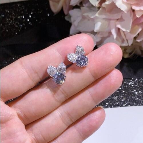 Cute 925 Sterling Silver Bow Knot CZ Circles Small Loops Huggie Earrings For Women Jewelry Kids Girls Aros Artes Ohrringe