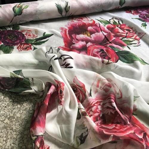 Fashion Peony Flower Silk Fabric Chiffon Mulberry Silk Clothing Skirt Handmade Diy High-set Fabric Character Dress Chiffon