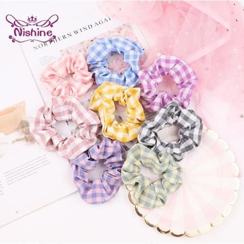 Nishine Women Fashion Plaids Large Intestine Hair Rope Korean Style Elastic Scrunchies Hairbands Girls Accessories Photo Props