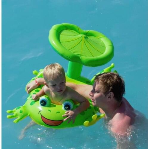 Cartoon Children Happy Smiling Frog Swimming Ring Pool Life Protector Sunshade Heat Escape Summer Resort Animal Floating Seat