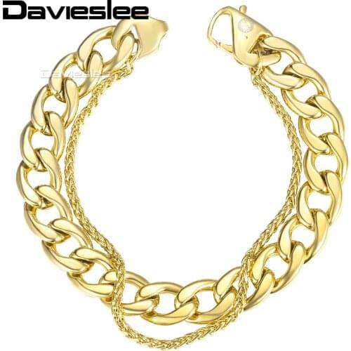 Davieslee Wheat Curb Chain Bracelets for Men Gold Stainless Steel Double Chains Mens Bracelets Male Jewelry Dropshipping DDB08