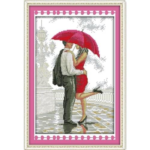 A romantic walking in the rain cross stitch kit cartoon 14ct 11ct print canvas stitching embroidery DIY handmade needlework