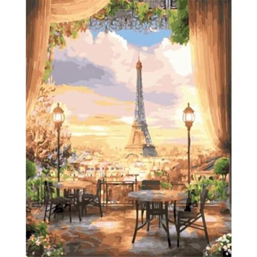 Landscape Eiffel Tower Scenery DIY 11CT Embroidery Cross Stitch Kits Craft Needlework Set Cotton Thread Printed Canvas Home Room