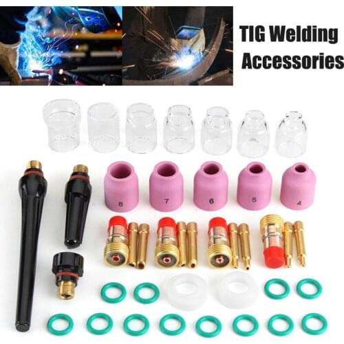 41Pcs/set TIG Welding Torch Nozzle Ring Cover Gas Lens Glass Cup Kit For WP17/18/26 Welding Accessories Tool Kit Set