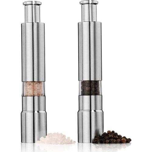 LBER Salt and Pepper Mill Set, Stainless Steel Salt and Pepper Grinder Durable One Hand Operation Salt and Pepper Mill 2 Pack