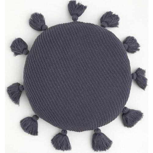 Solid Color Round Knitting Backrest Pillow with Tassels Soft Tatami Butt Mattress Nordic Style Sofa Window Mats Home Decor