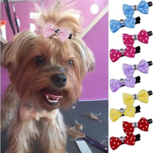Pet Hairpin Hand-made Mini Bows Hairpin Small Dogs Puppy Yorkshire Ribbon Colorful Bows Hair Clips Pet Dogs Grooming Accessories