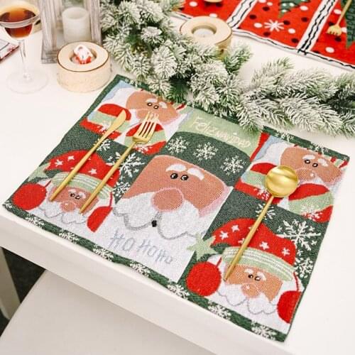 Christmas Placemat Christmas Tree/Wreath/Santa Claus Knitted Dining Table Mat Coaster Bowl Cup Pad Kitchen Placemat Home Decor