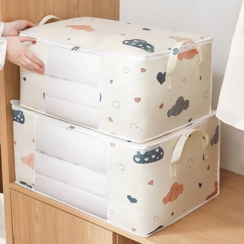 Foldable Storage Bag for Quilt Clothes Non-woven Blanket Pillow Organizer Bag with Zipper Moistureproof Closet Under-Bed Storage