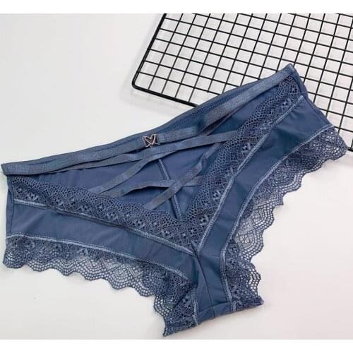 Thongs Women 's Underwear Ladies Panties Sexy Lace Briefs Ice Silk Hollow Out Comfortable Lingerie Cross-band Love Clasp