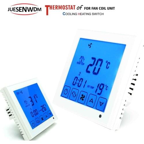 Touch screen room thermostat temperature controller for 2 pipe fan coil heater cooler adjustable