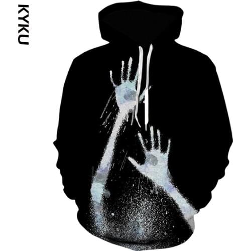 Halloween Horror 3d White fingers Hoodie Costume Printed Fashion Men Women black Hoodies Jackets Long Sleeve Sweatshirts Tops