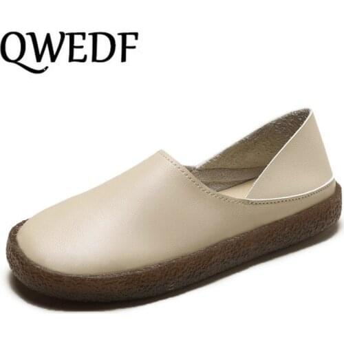 QWEDF 2019 Summer Flower Print Women Leather Shoes Woman Flat Flexible Nurse Peas Loafer Flats Appliquesm Schoenen X9-89