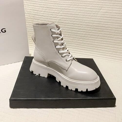 Genuine Leather Boots for Women Heels Black Shoes Woman Booties 2021 Platforms Designer Shoes Women Ankle Boots Female Lace Up