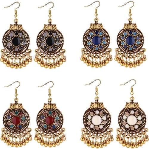 Women Fashion Ethnic Tassel Disc Flower Bead Pendant Long Dangle Hook Earring Birthday Wedding Party Dating Jewelry Gifts