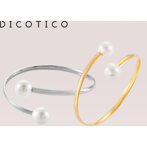 Creative Cuff Bracelets For Women Imitation Pearl Bangles Gold Silver Color Stainless Steel Wedding Jewelry Mujer Esposas 2021
