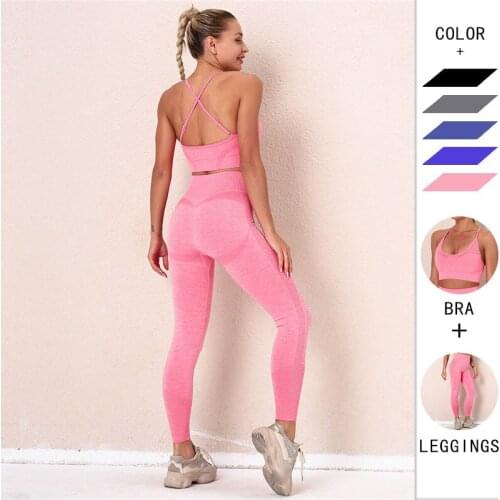 Women Sexy Sports Suits Women Fitness Clothing Sportswear Woman Gym Push Up Leggings Padded Push-up Strappy Bra Seamless Sets