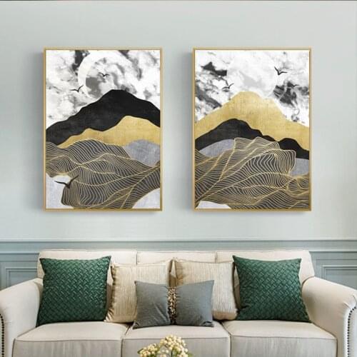 2 piece Gold art Abstract canvas painting wall art picture for living room home hallway wall decor original texture acrylic