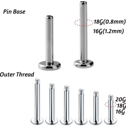 10Pcs 16G 18G 20G Surgical Steel Threadless Labret Pin Stud Ear Lip Nipple Tongue Piercing Jewelry Replacement Accessories
