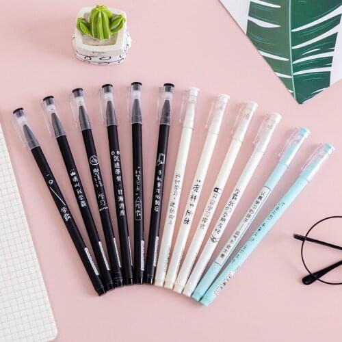 12 Pcs Creative Personalized Text Make Friends with Straight A Student Gel Pen Black Student Stationery Gel Pen Wholesale