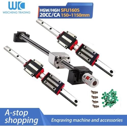 2pc HGR20-100mm to 1000mm+4pc HGH20CA/HGW20CC+sfu1605-150mm to 1150mm+nut+end support BKBF12+nut housing DSG16H+coupler cnc part