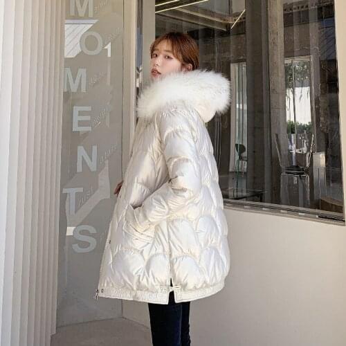 2021 winter cotton padded womens middle and long colorful laser bright face student coat loose thickened down cotton padded