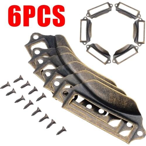 6pcs Antique Drawer Label Pulls Cabinet Knobs Frame Handle Name Card Box Holder with Screws For Furniture Hardware