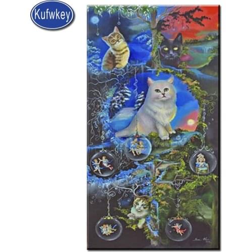 Fantasy forest cat full square round Diamond embroidery animals diamond mosaic daimond picture New arrival christmas diamond art