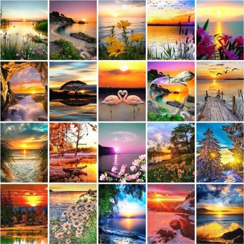 AZQSD Diamond Painting Full Square Sunset Diamond Embroidery Scenery Home Decor Cross Stitch Diy Needlework Gift Rhinestones