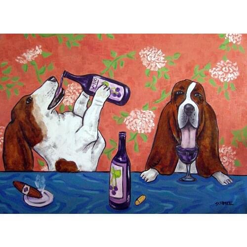 Basset Hound at the Wine Bar dog Canvas Poster Wall Art Print Nursery Painting Nordic Decor Picture Kid Bedroom Cuadros