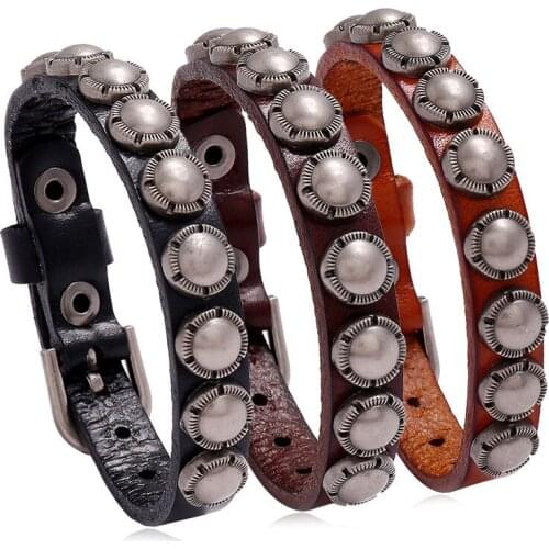 Jessingshow Gothic Punk Bracelet Alloy Accessories Buckle Belt Genuine Leather Men Bracelets Bangles Charm Wristband Wrap Bangle