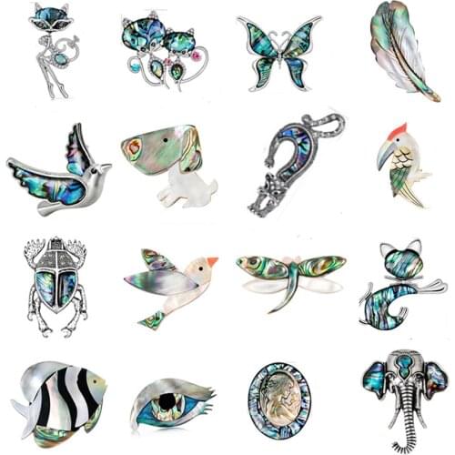 Fashion Rhinestone Cat/Fox/Butterfly Natural Abalone Shell Animal Patterns Brooches And Pins Gift For Scarves Women Jewelry