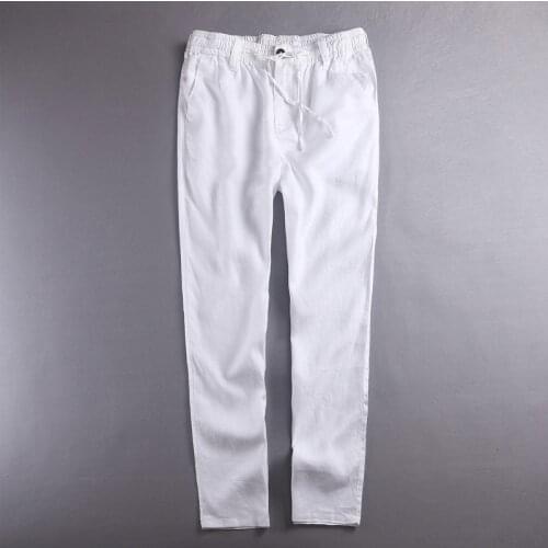 100% Linen pants men summer pure flax mens pants solid white trouser men fashion spring fall trousers male brand pantalon hombre