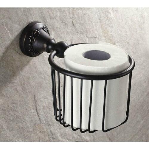Black Oil Rubbed Brass Carved Art Pattern Wall Mounted Bathroom Toilet Paper Roll Basket Holder Bathroom Accessory mba444