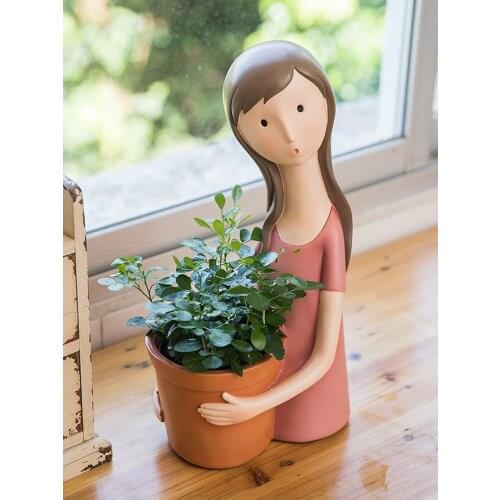 Flower Pot Girl Decoration Home Ornament Living Room TV Cabinet Decoration