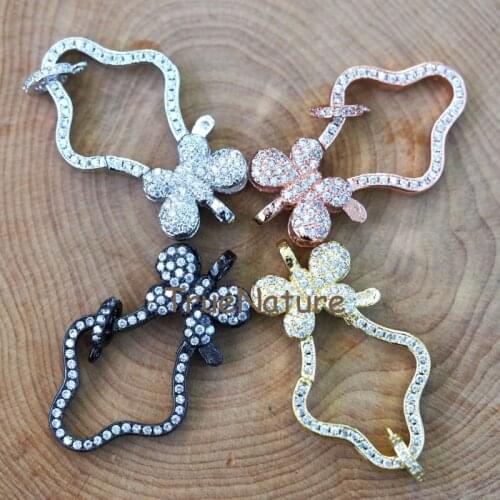 Flower Mega Lobster Clasp, CZ Micro Pave Jewelry Findings, Gold/ Rose Gold, Silver Electroplated Clasp In 42.5x20.5 mm FC6459