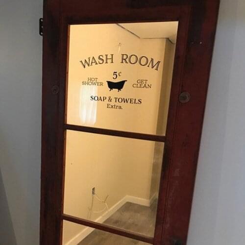 Bathroom decor Sign wall sticker Wash room hot shower get clean soap and towels extra Wall Decal Washroom Door Vinyl sign G524