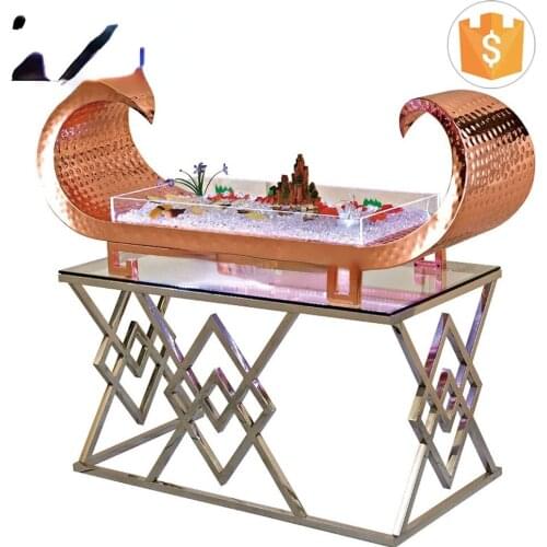 Restaurant Catering Decorations Hammered Rose Gold Led Ice Bucket Bar Tempered Glass Buffet Table with Led Lighting for Sale
