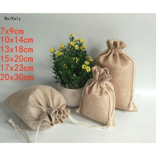 5pcs Burlap Hessian Jute Gift Candy Packaging Bags Wedding Party Favor Bags Birthday Supplies Drawstring Jute Gift Bag Pouch
