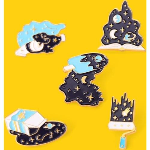 Universe Scenery Enamel Pin Melted Ice Cream Spilt Milk Brooches Badge Moon Planet Stars Pigment For People Who Love Space