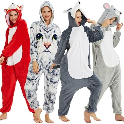 Adults Flannel Kigurumi Unicorn Onesies for Women Pajamas Animal Cat Pyjamas Winter onesies Panda Rabbit Wolf Sleepwear Cosplay
