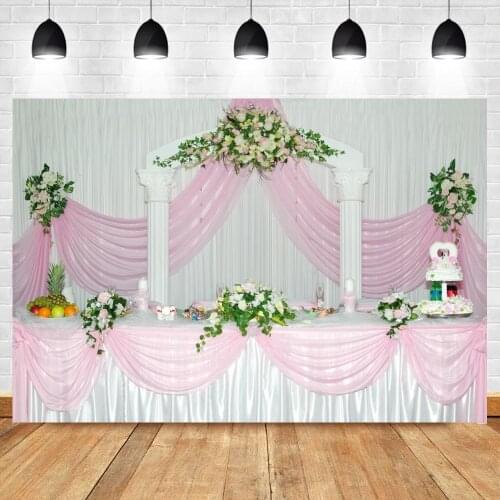 Wedding Day Cake Table Photography Backgrounds Flowers Decoration Marriage Ceremony Dinner Party Stage Backdrops Photographic