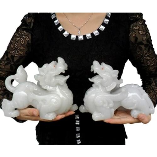 HOT SALE 2PCS office home lobby efficacious FENG SHUI Talisman Protection Money Drawing 3D JADE PI XIU Sculpture ART statue