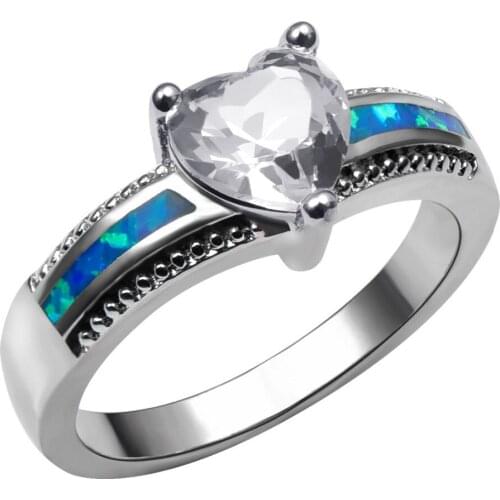 Blue Fire Opal With White Crystal Zircon 925 Sterling Silver Ring Beautiful Jewelry Size 6 7 8 9 10 R1394