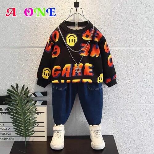 Spring Autumn boys swweatshirts set clothes kids outfits baby clothing Hoodie + pants 2 pcs set fashion thin Alphabet smiley